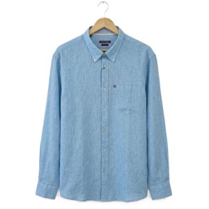 Camicia celeste taglie extralarge Ascot Sport in misto lino, per chi cerca abbigliamento taglie forti online di qualità.