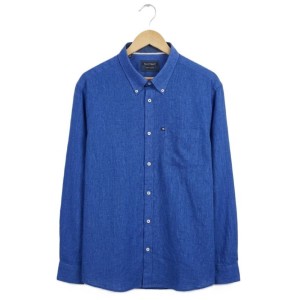 Camicia uomo Ascot Sport blu royal in misto lino per taglie forti, vista frontale