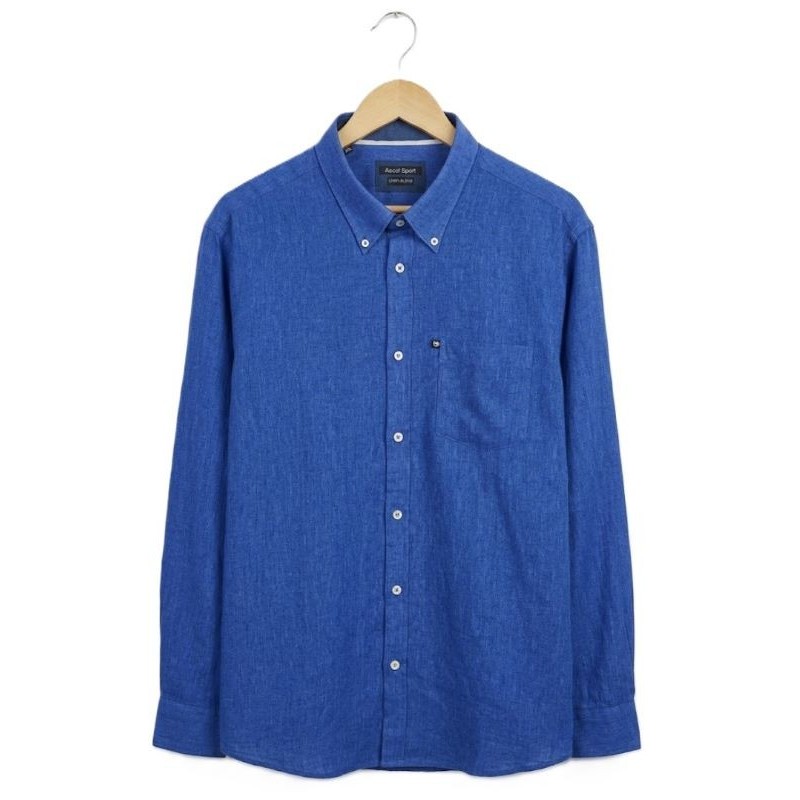 Camicia uomo Ascot Sport blu royal in misto lino per taglie forti, vista frontale