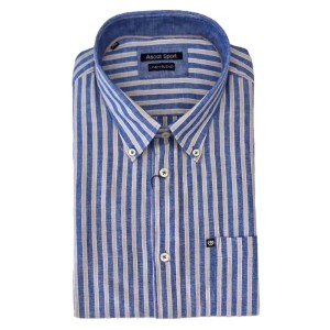 Camicia Ascot Sport Righe Beige e Azzurre | Taglie Grandi Uomo
