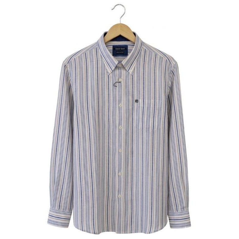 Camicia Ascot Sport Righe Royal e Beige | Taglie Forti Uomo