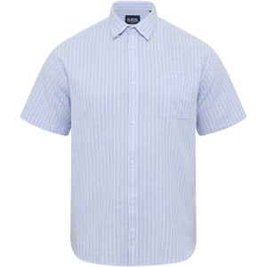Camicia Rigata Celeste Manica Corta | Abbigliamento Taglie Forti Uomo