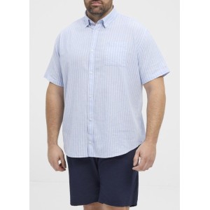 Camicia Rigata Celeste Manica Corta | Abbigliamento Taglie Forti Uomo