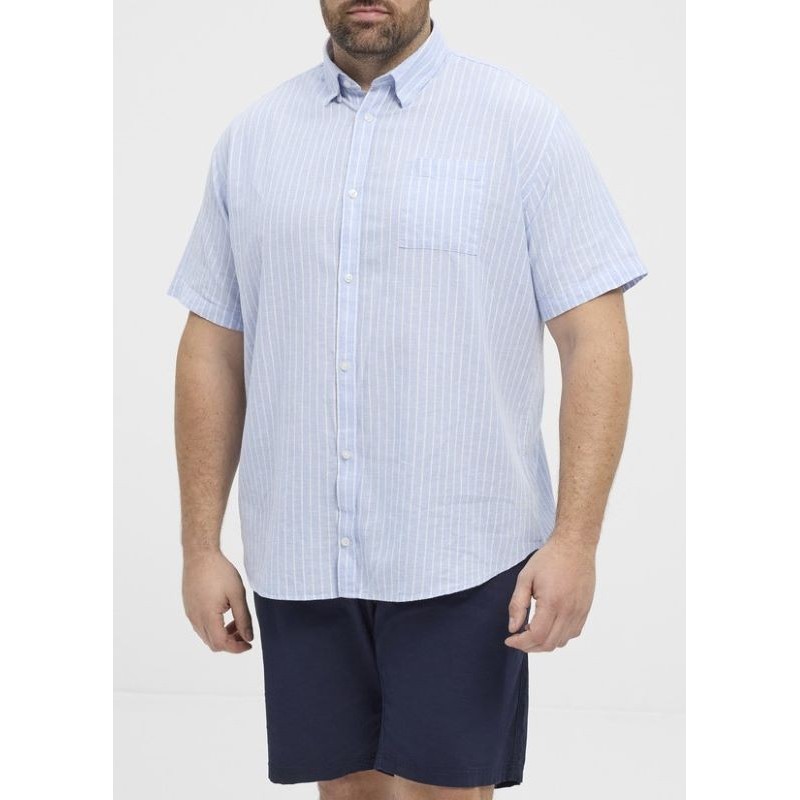 Camicia Rigata Celeste Manica Corta | Abbigliamento Taglie Forti Uomo