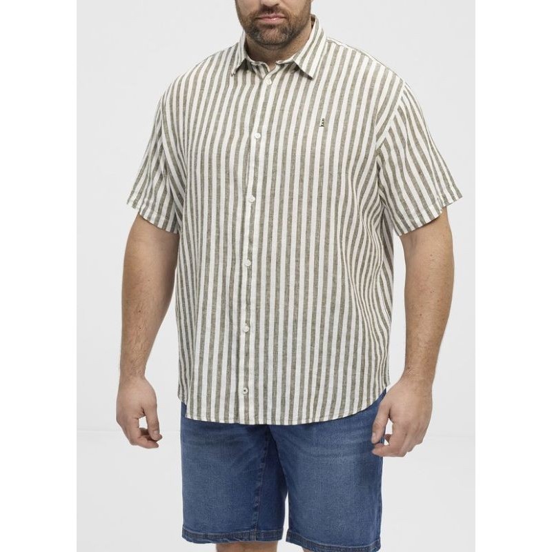 Camicia Rigata Marrone Manica Corta | Taglie Forti Uomo North