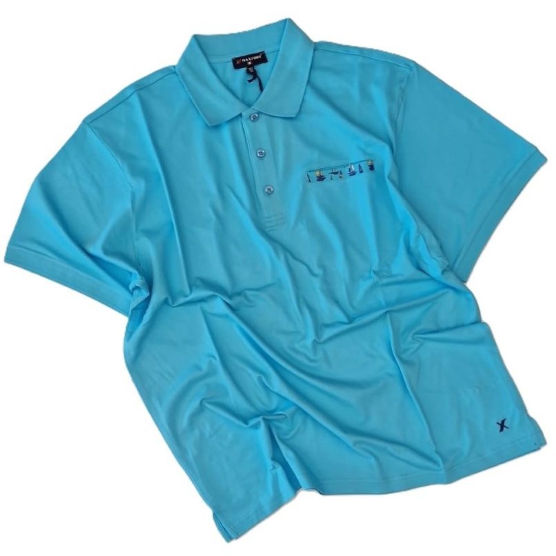 Polo Uomo Taglie Forti Maxfort Celeste Barchette | Acquista Online