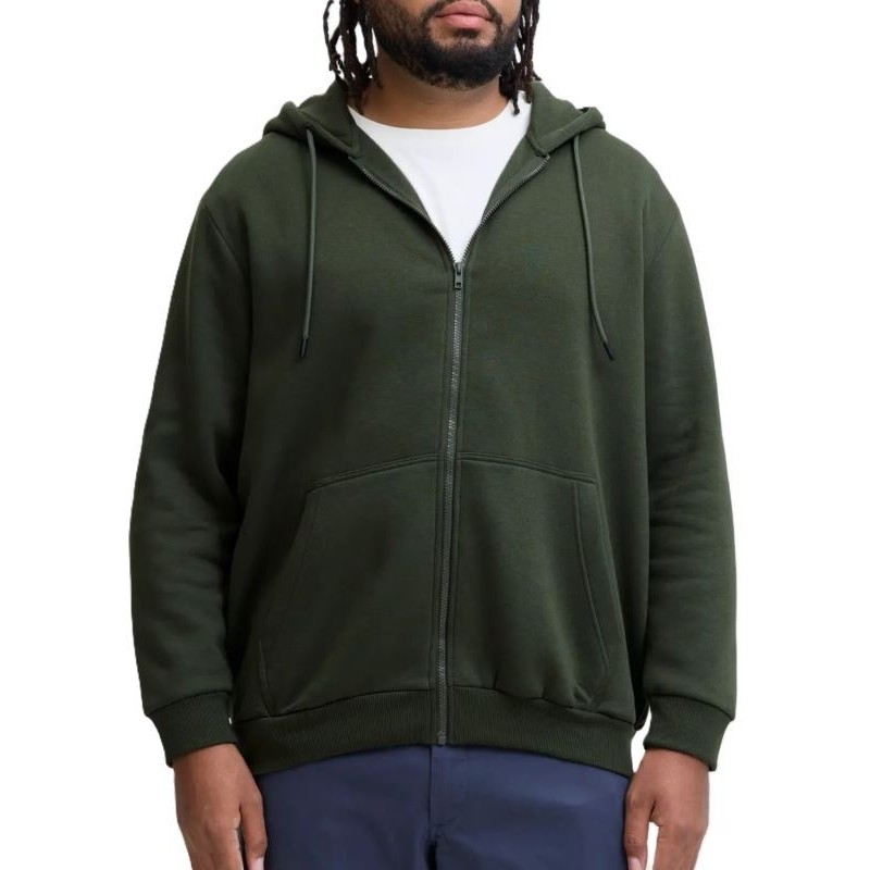 Felpa Uomo Verde con Zip e Cappuccio Jack & Jones | Taglie Forti