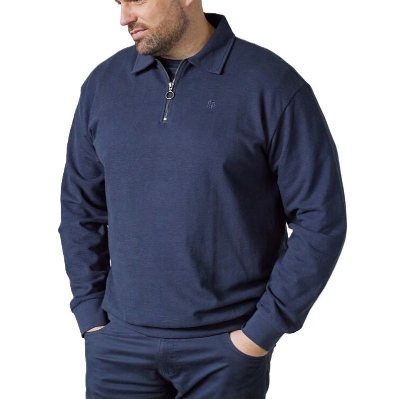 Polo Calibrata Manica Lunga Blu Uomo con Cerniera | Taglie Forti Online