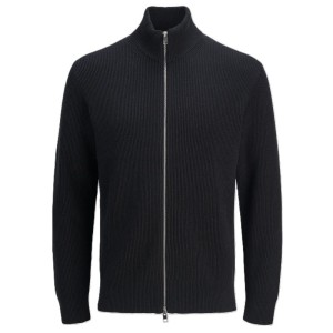 Cardigan Nero Jack Jones Zip Intera | Taglie Forti 3XL-8XL