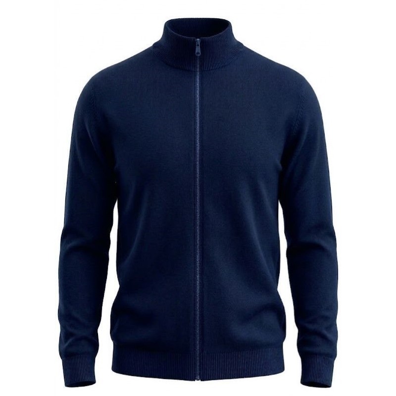 maglione taglie forti zip intera blu misto lana maxfort